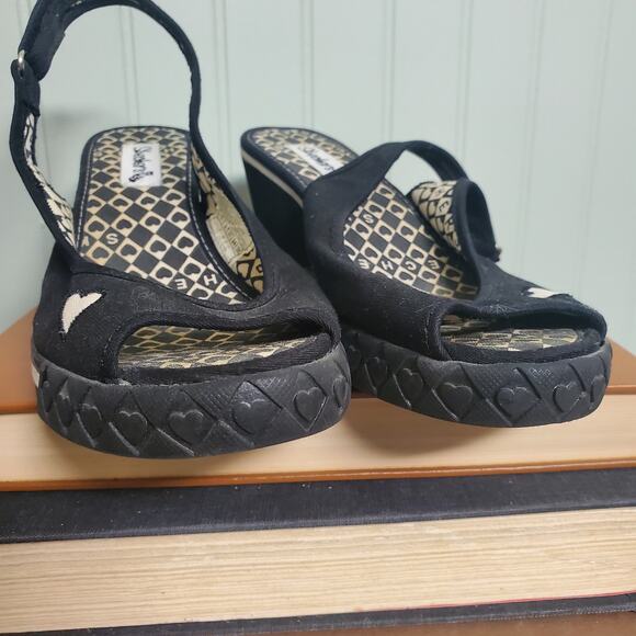 Pre-Owned Skechers 2009 Slingback Sandals Wedge Heels Peep Toe Hearts Us W7 - Picture 7 of 9